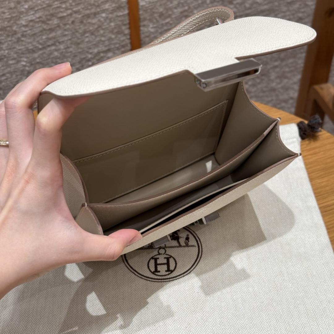 高仿Hermes*Constance19系列H080169EP10奶昔白牛皮銀扣純手工