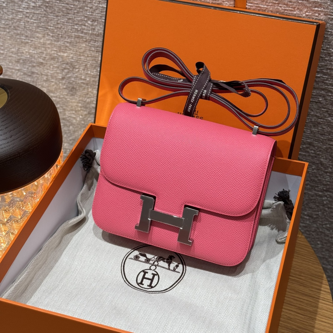 高仿Hermes*Constance19系列H080169EPU5唇膏粉牛皮銀扣純手工