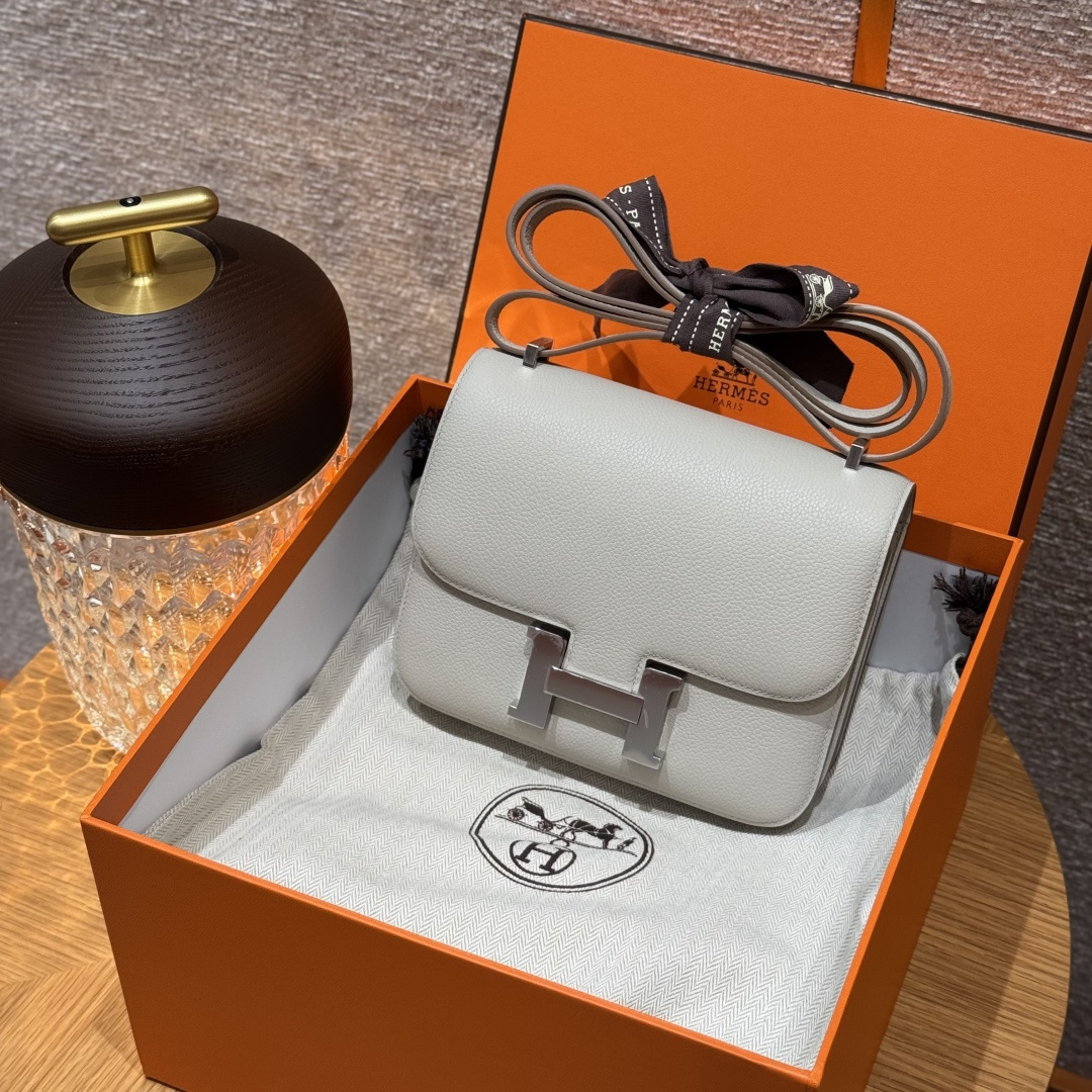 高仿Hermes*Constance19系列H080169EP80珍珠灰牛皮銀扣純手工