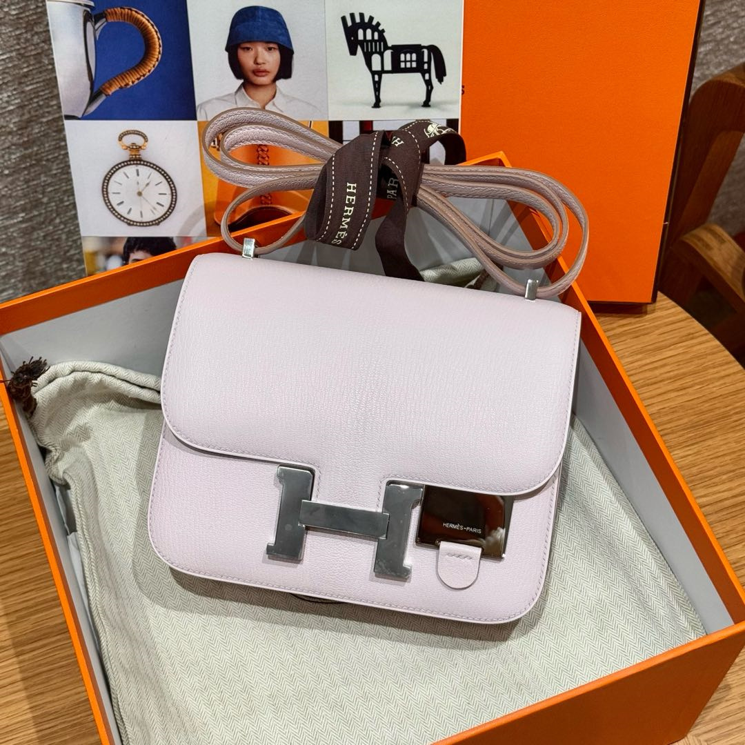 高仿Hermes*Constance19系列H080169CA09夢幻紫山羊皮銀扣純手工