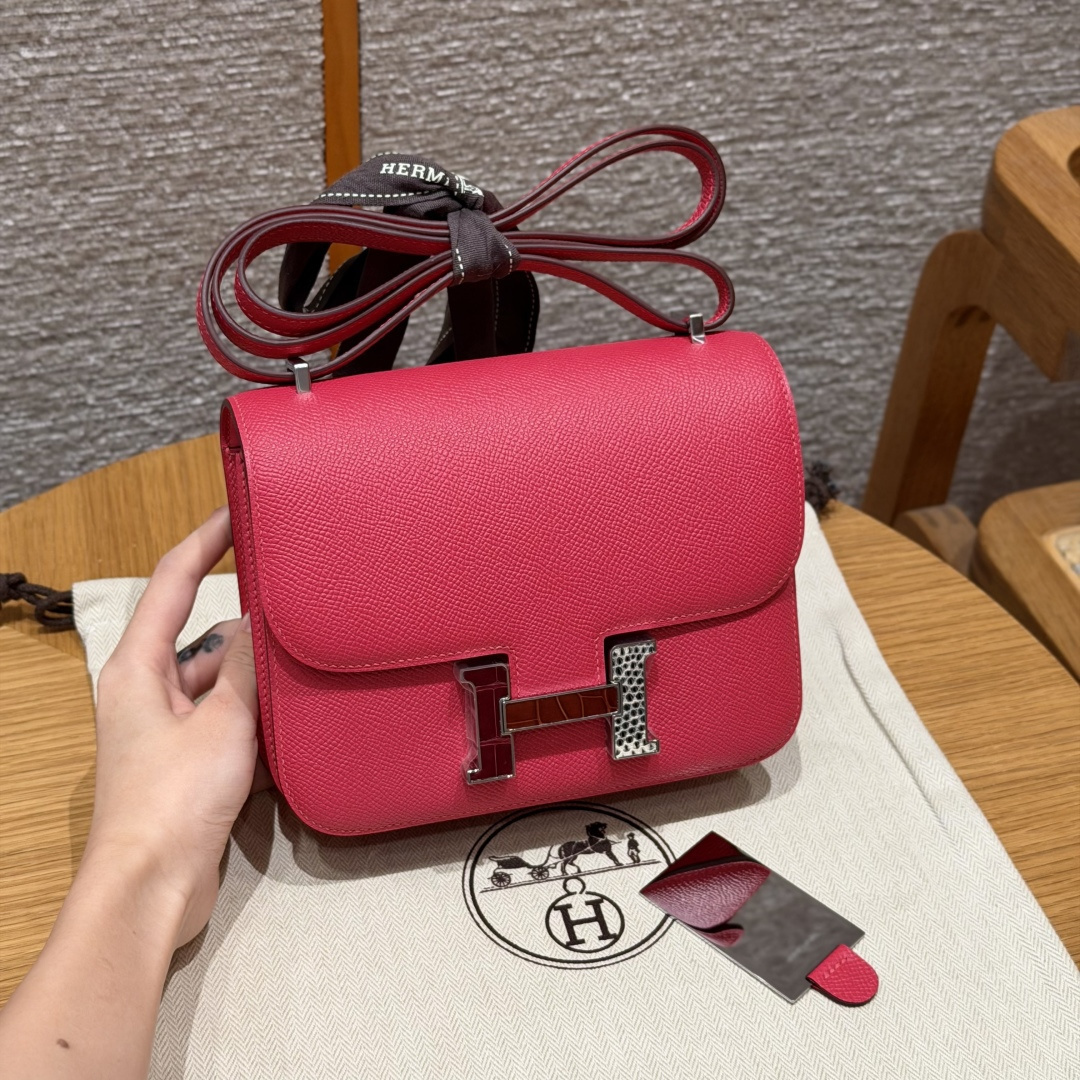 高仿Hermes*Constance19系列H080169EPI6極致粉牛皮銀扣純手工