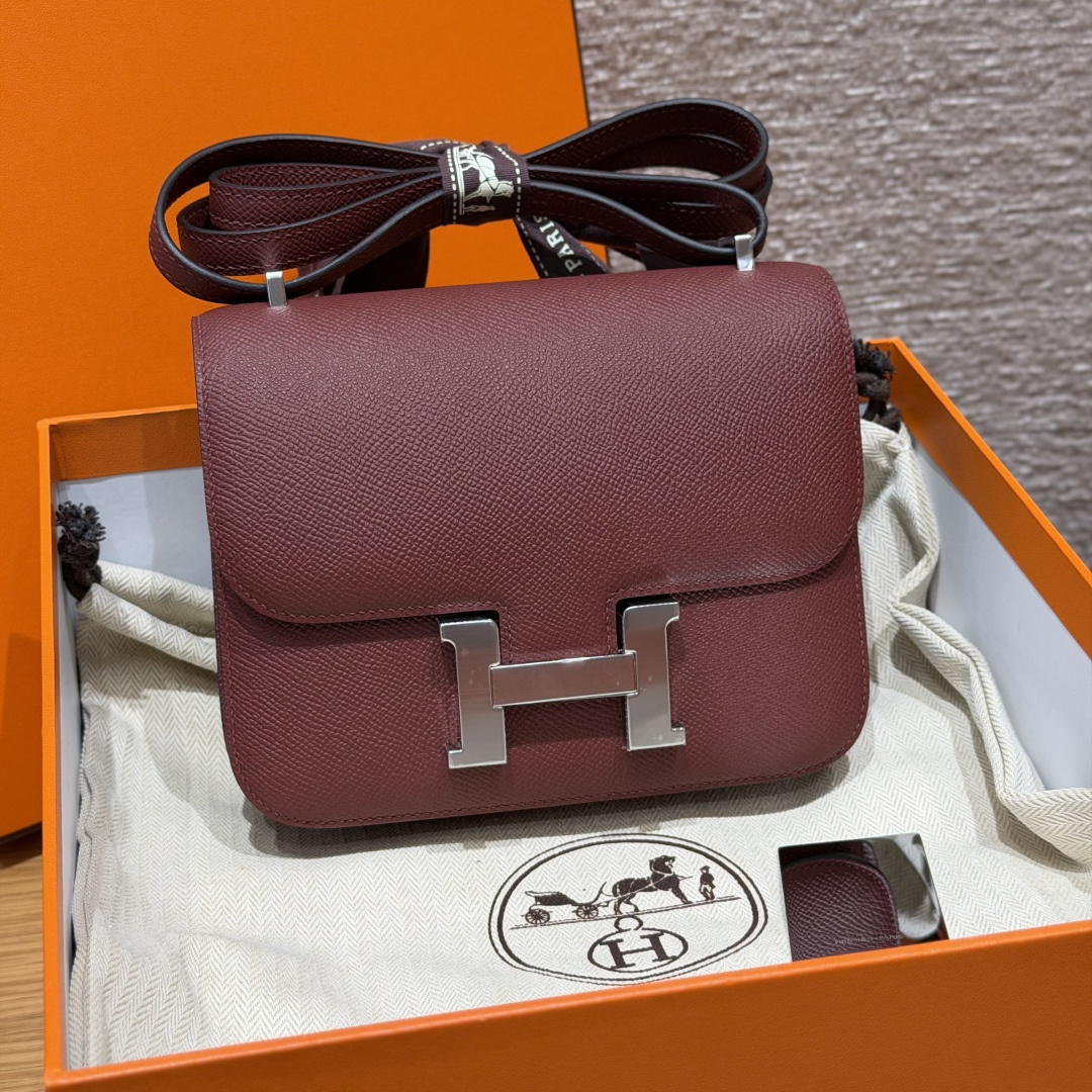 高仿Hermes*Constance19系列H080169EP55愛馬仕紅牛皮銀扣純手工