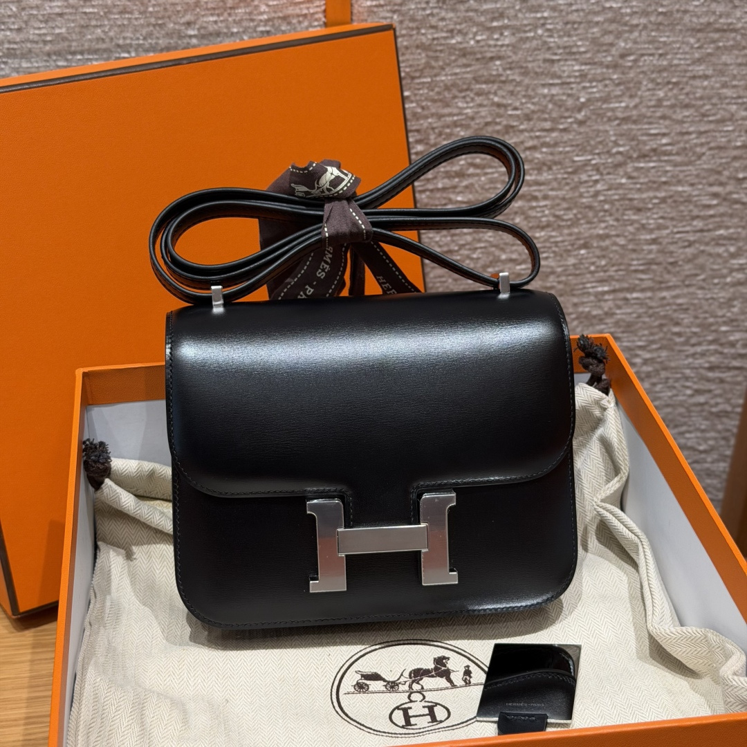 高仿Hermes*Constance19系列H080169BX89黑色牛皮銀扣純手工
