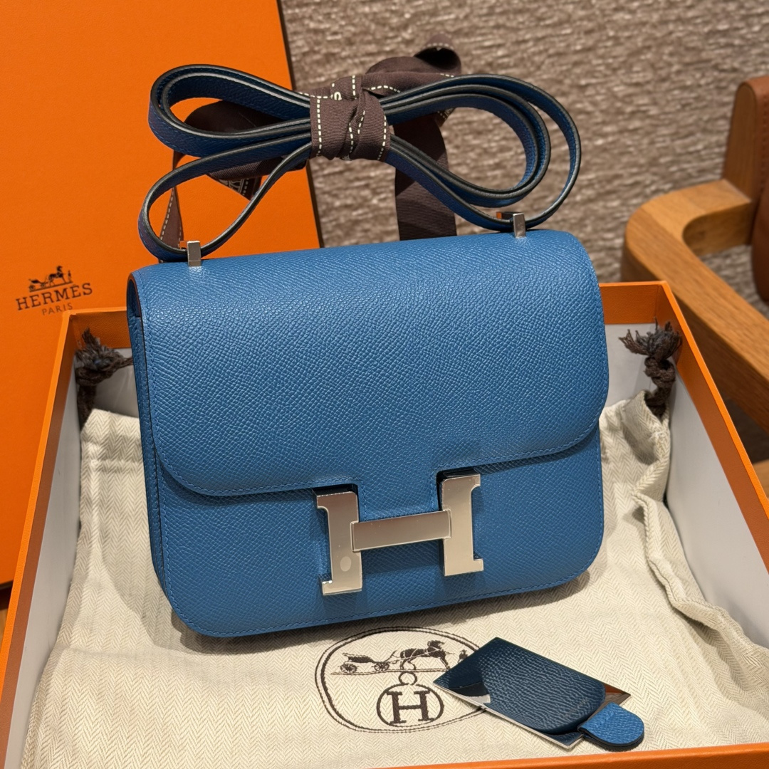 高仿Hermes*Constance19系列H080169EP71法國藍牛皮銀扣純手工