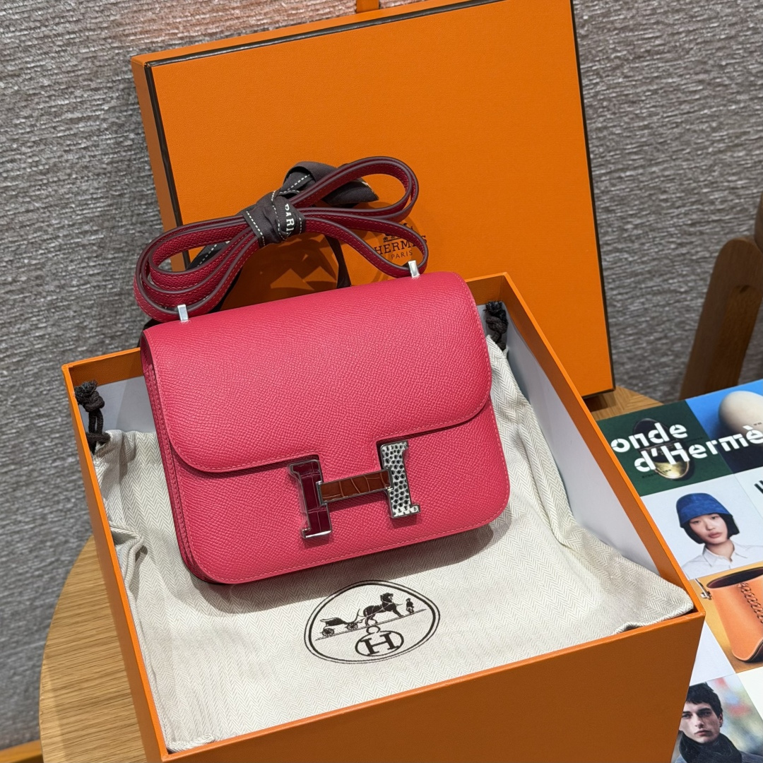 高仿Hermes*Constance19系列H080169EPI6極致粉牛皮銀扣純手工