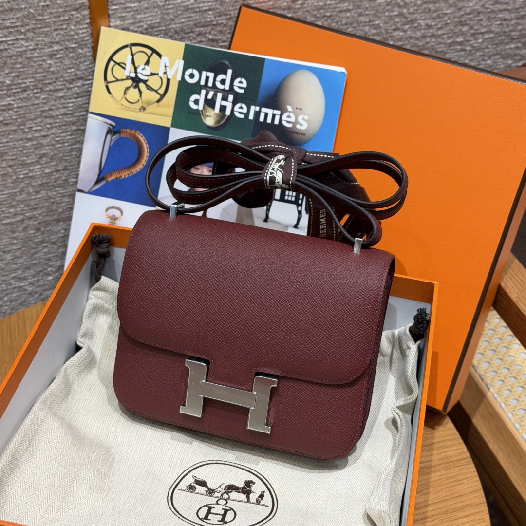 高仿Hermes*Constance19系列H080169EP55愛馬仕紅牛皮銀扣純手工