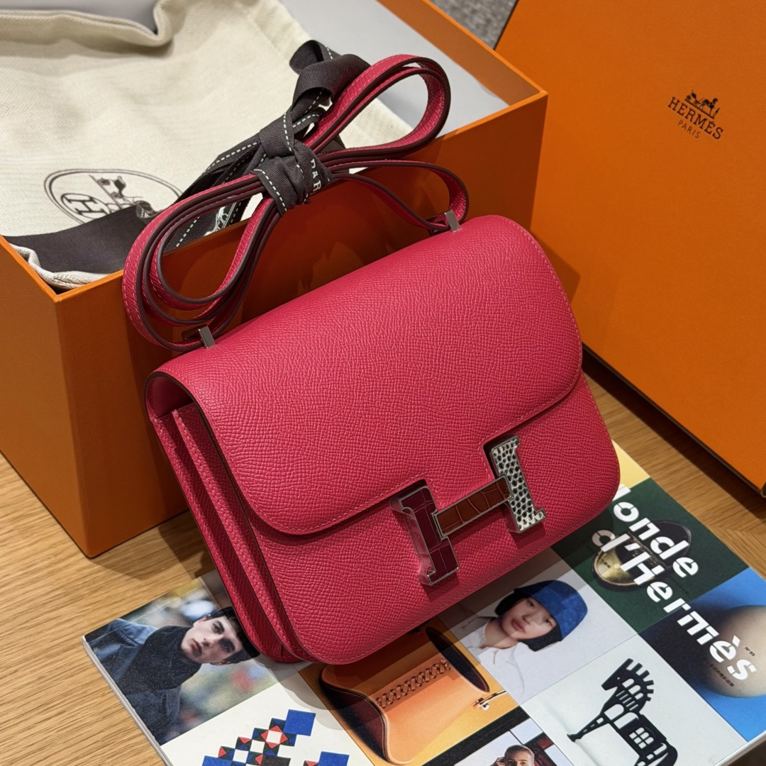 高仿Hermes*Constance19系列H080169EPI6極致粉牛皮銀扣純手工