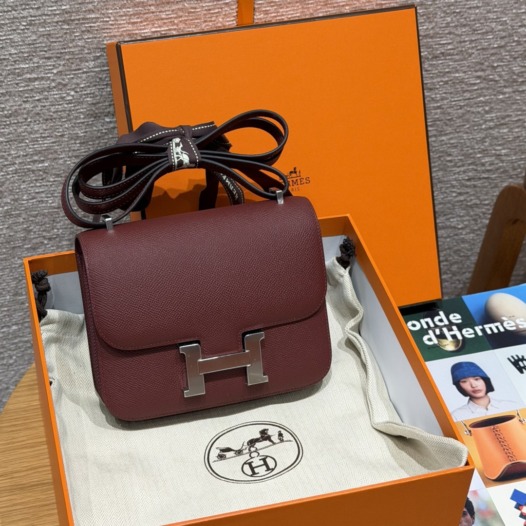 高仿Hermes*Constance19系列H080169EP55愛馬仕紅牛皮銀扣純手工