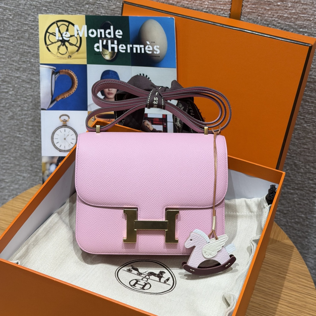 高仿Hermes*Constance19系列H080169EPX9錦葵紫牛皮金扣純手工