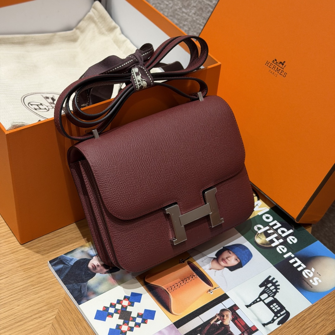 高仿Hermes*Constance19系列H080169EP55愛馬仕紅牛皮銀扣純手工