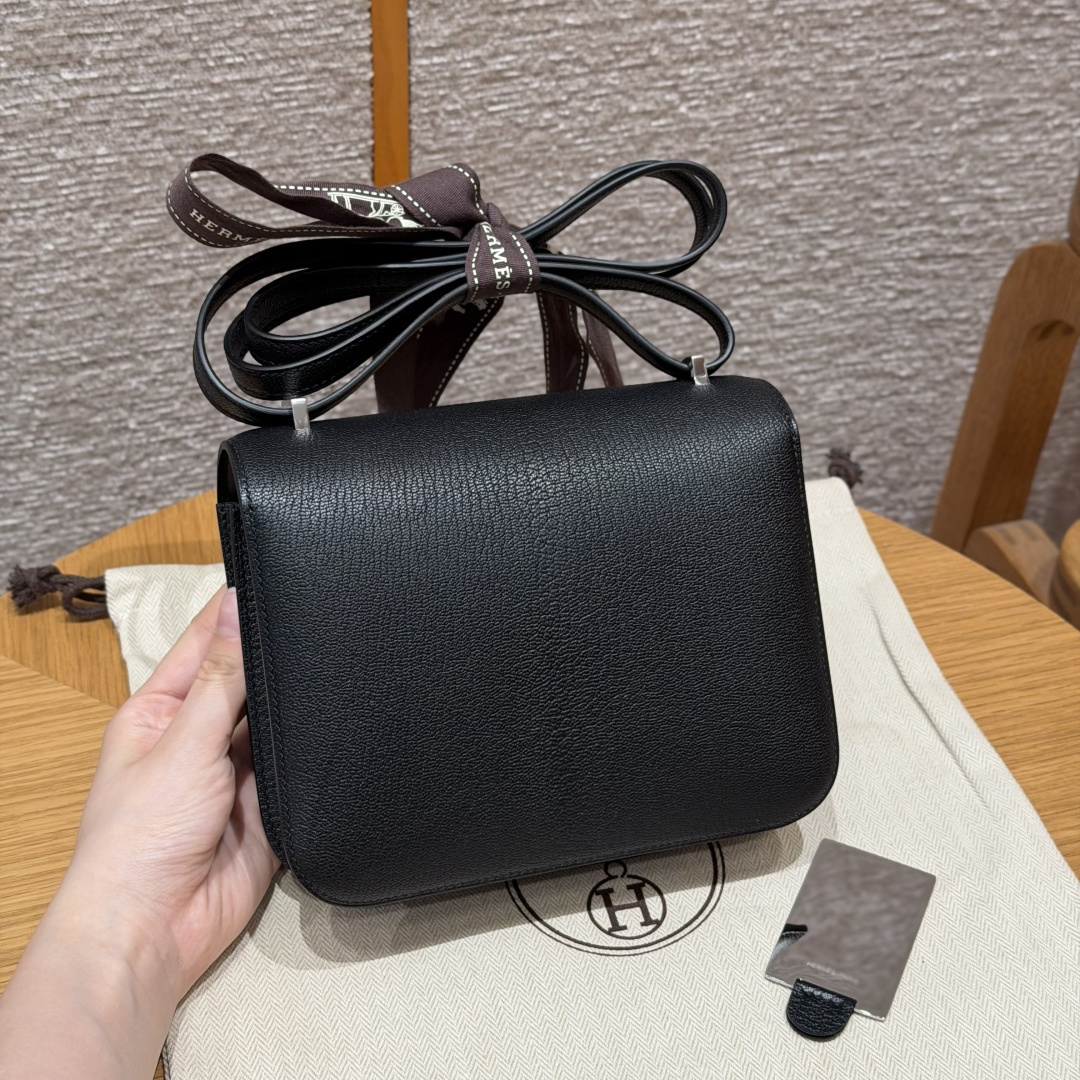 高仿Hermes*Constance19系列H080169CA89黑色山羊皮銀扣純手工