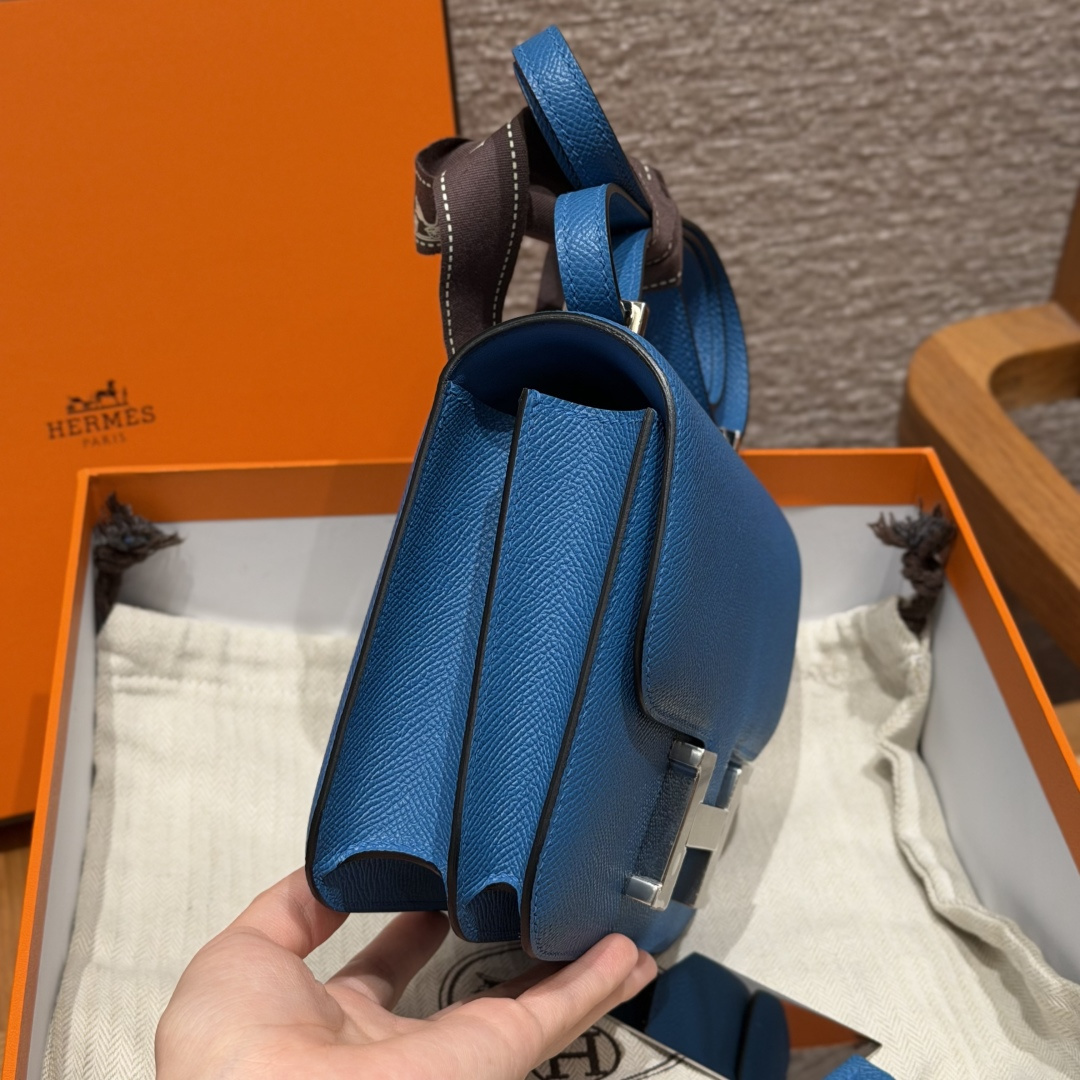 高仿Hermes*Constance19系列H080169EP71法國藍牛皮銀扣純手工