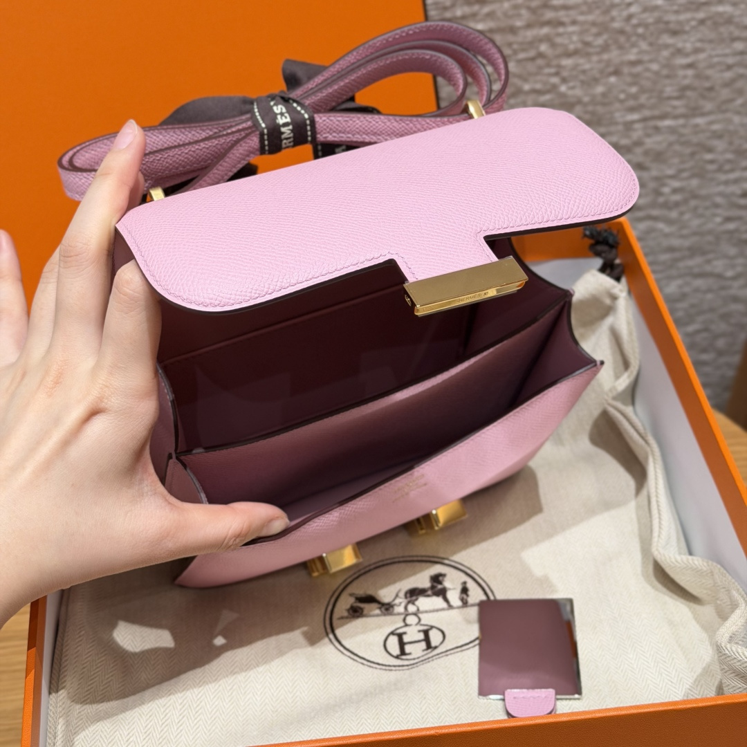 高仿Hermes*Constance19系列H080169EPX9錦葵紫牛皮金扣純手工