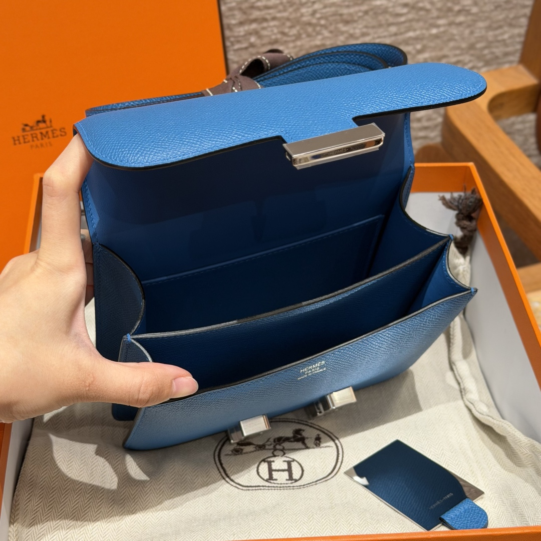 高仿Hermes*Constance19系列H080169EP71法國藍牛皮銀扣純手工