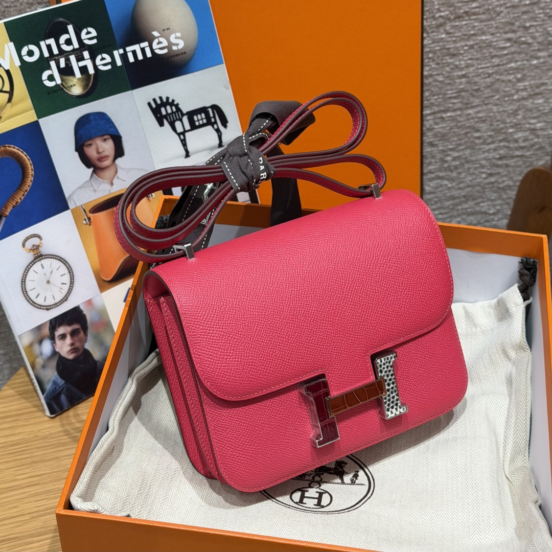 高仿Hermes*Constance19系列H080169EPI6極致粉牛皮銀扣純手工