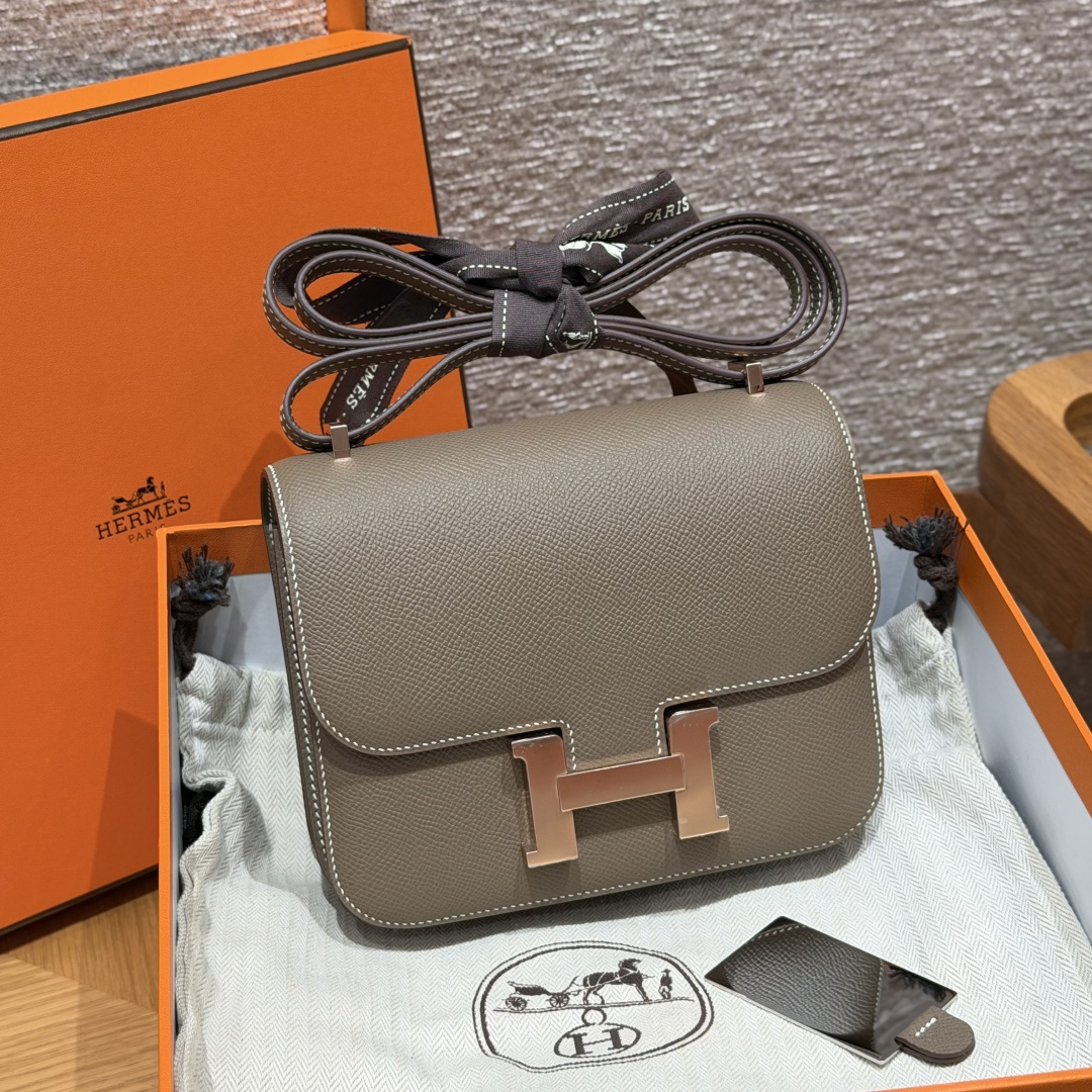 高仿Hermes*Constance19系列H080169EP18大象灰牛皮銀扣純手工