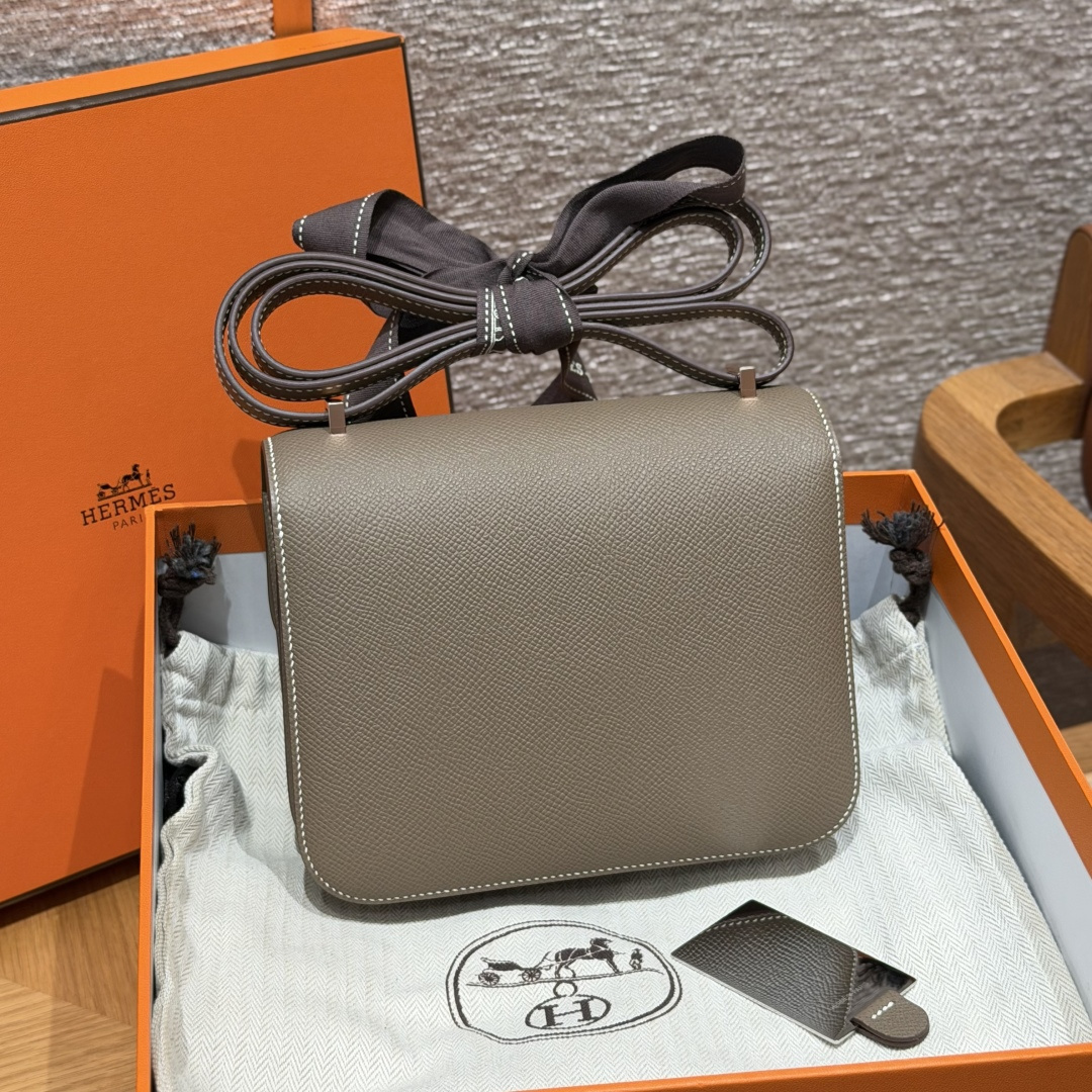 高仿Hermes*Constance19系列H080169EP18大象灰牛皮銀扣純手工