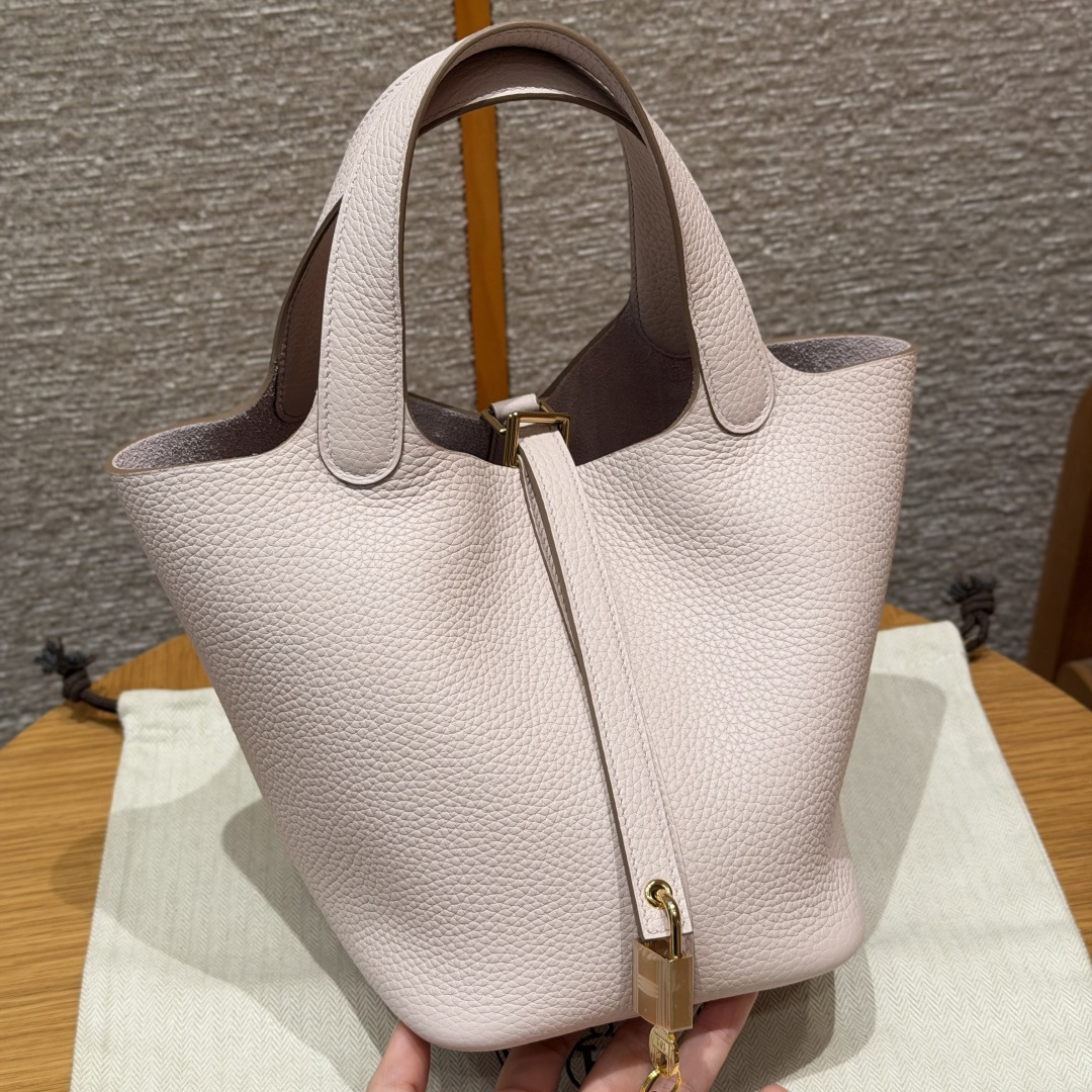 高仿Hermes*Picotin Lock18系列H56289TC09夢幻紫牛皮金扣純手工