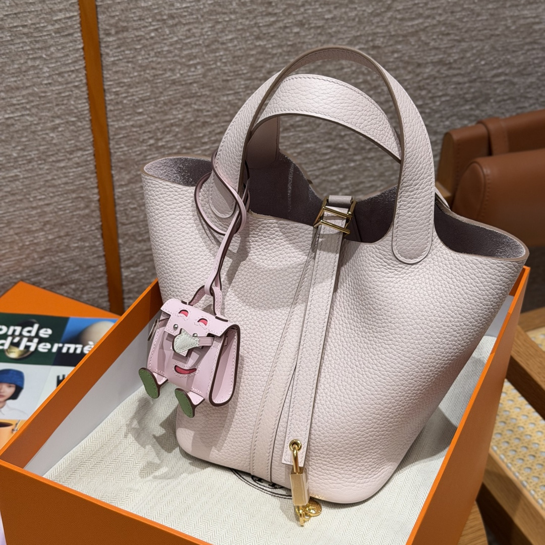 高仿Hermes*Picotin Lock18系列H56289TC09夢幻紫牛皮金扣純手工