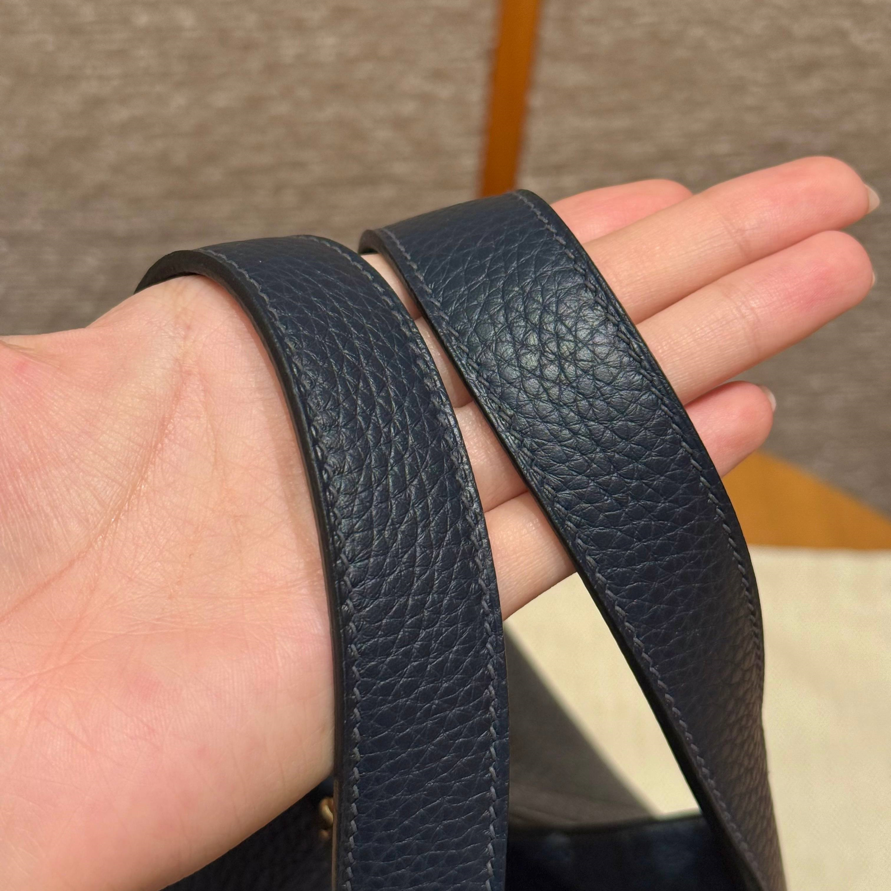高仿Hermes*Picotin Lock18系列H56289TC2Z午夜藍牛皮金扣純手工
