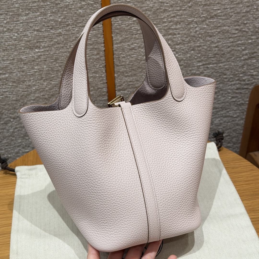 高仿Hermes*Picotin Lock18系列H56289TC09夢幻紫牛皮金扣純手工