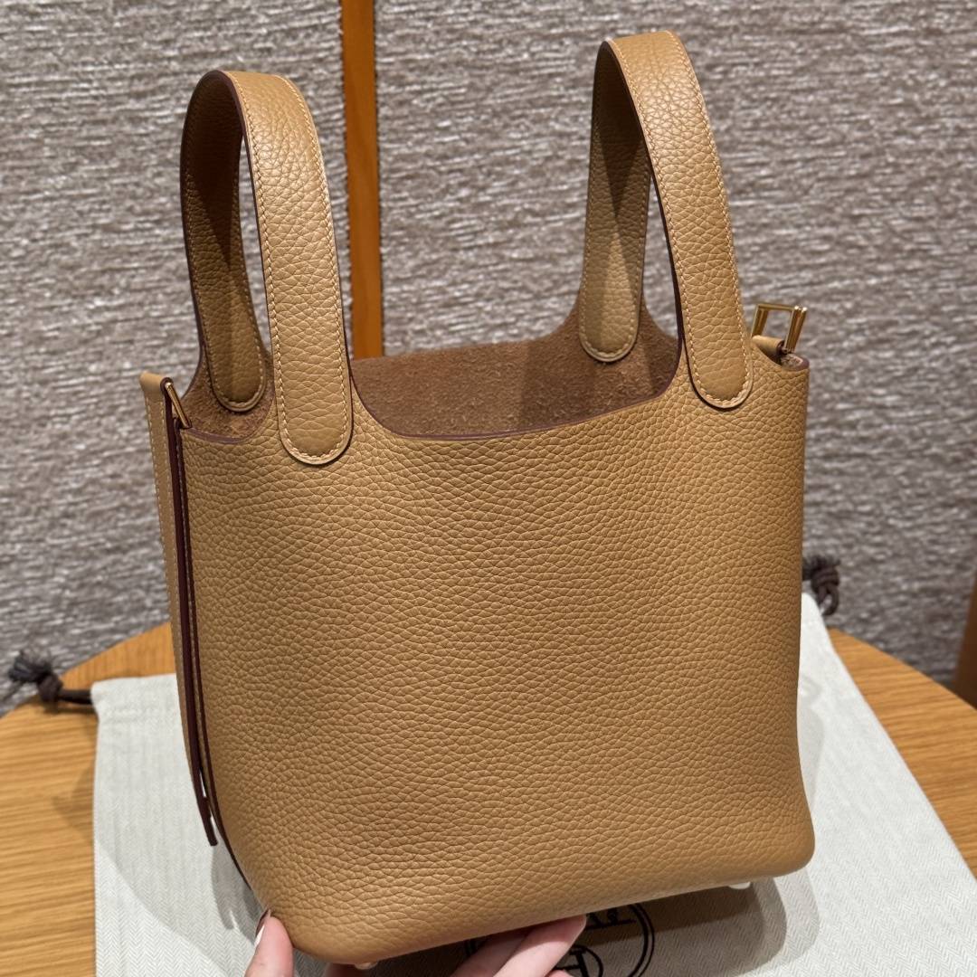 高仿Hermes*Picotin Lock18系列H56289TC4B餅乾色牛皮金扣純手工