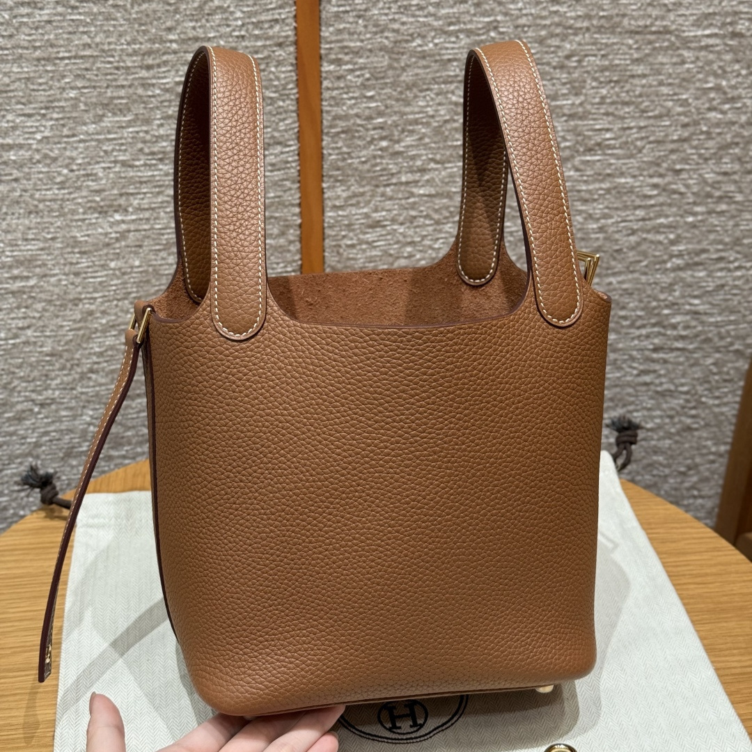 高仿Hermes*Picotin Lock18系列H56289TC37金棕色牛皮金扣純手工