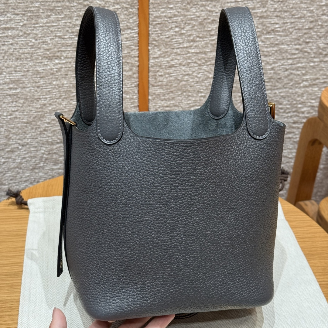 高仿Hermes*Picotin Lock18系列H56289TC88石墨灰牛皮金扣純手工