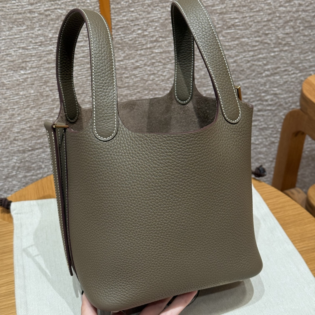 高仿Hermes*Picotin Lock18系列H56289TC18大象灰牛皮金扣純手工