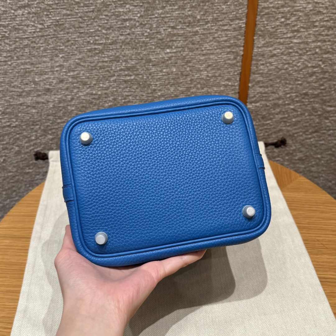 高仿Hermes*Picotin Lock18系列H56289TCT7水妖藍牛皮銀扣純手工