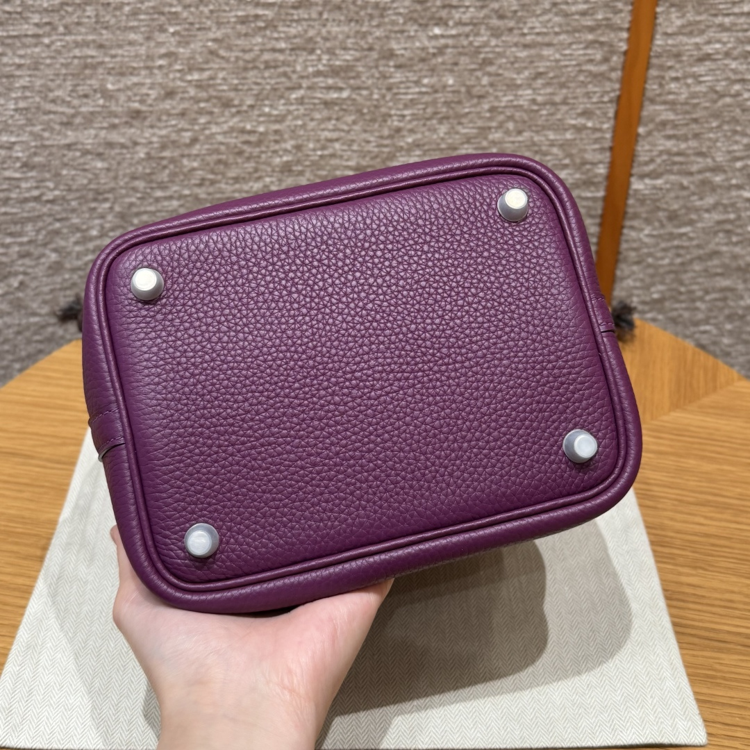 高仿Hermes*Picotin Lock18系列H56289TCP9海葵紫牛皮銀扣純手工