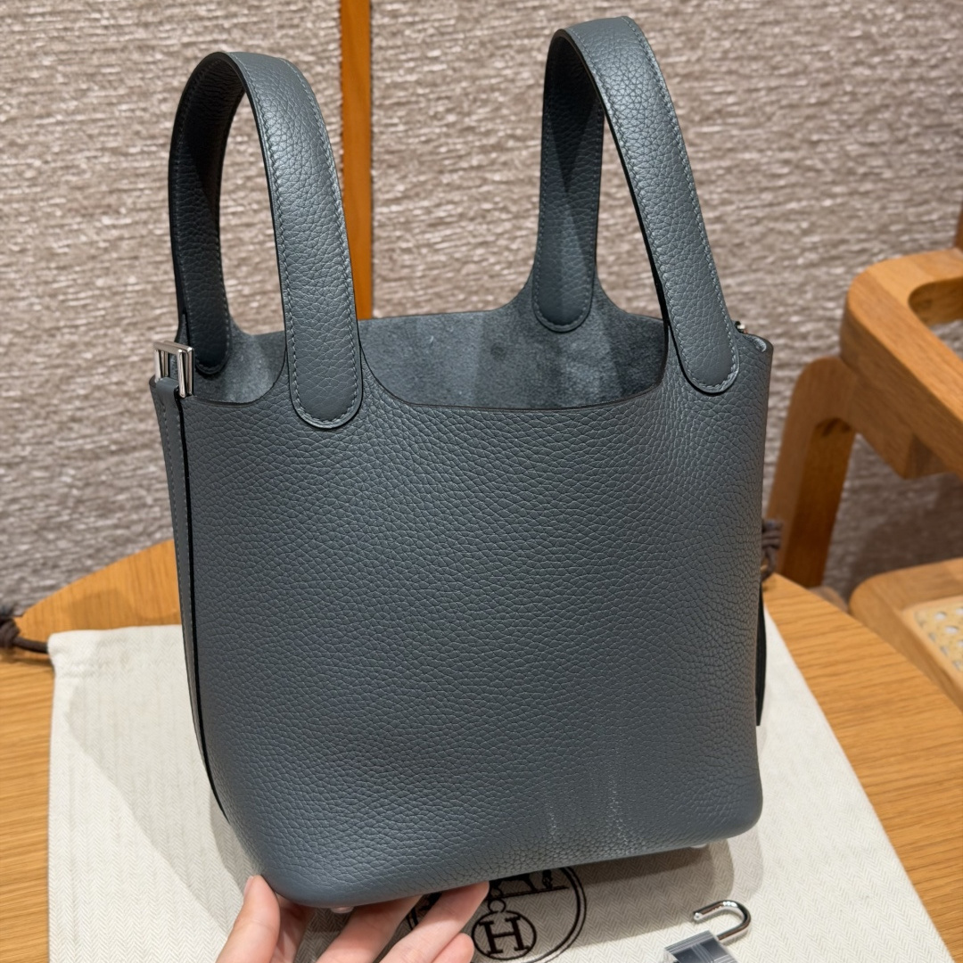 高仿Hermes*Picotin Lock18系列H56289TCY7颶風藍牛皮銀扣純手工