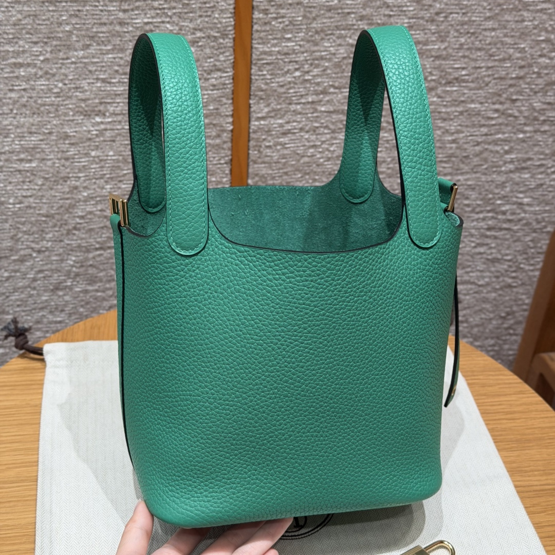 高仿Hermes*Picotin Lock18系列H56289TCO6帝王綠牛皮金扣純手工