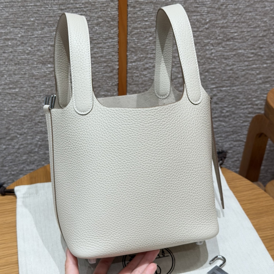 高仿Hermes*Picotin Lock18系列H56289TC10奶昔白牛皮銀扣純手工