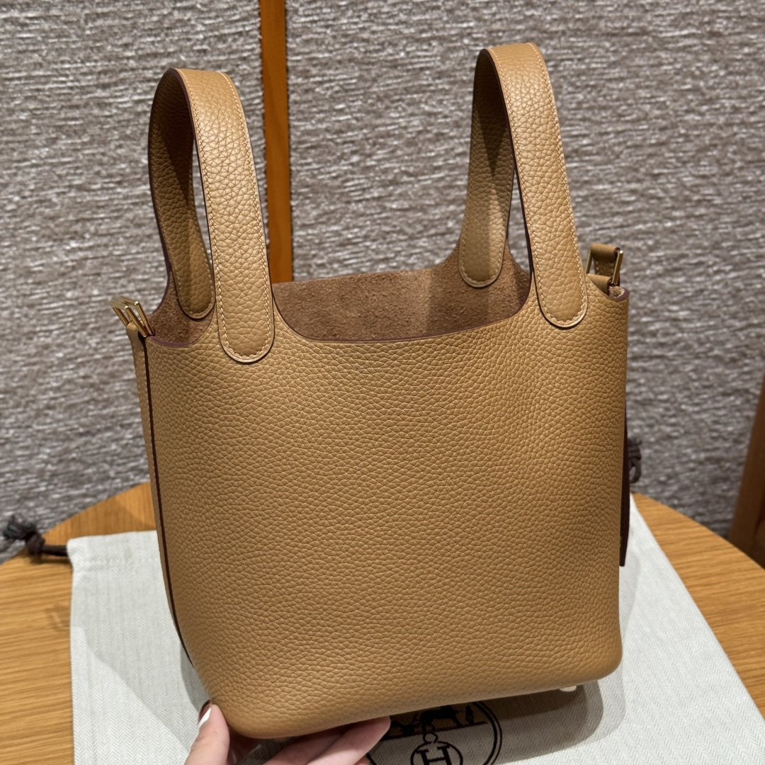 高仿Hermes*Picotin Lock18系列H56289TC4B餅乾色牛皮金扣純手工