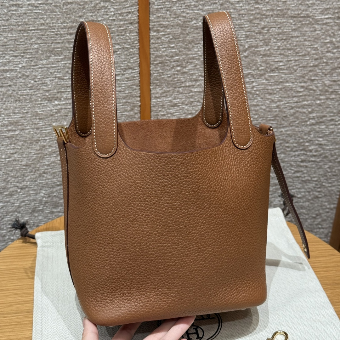高仿Hermes*Picotin Lock18系列H56289TC37金棕色牛皮金扣純手工
