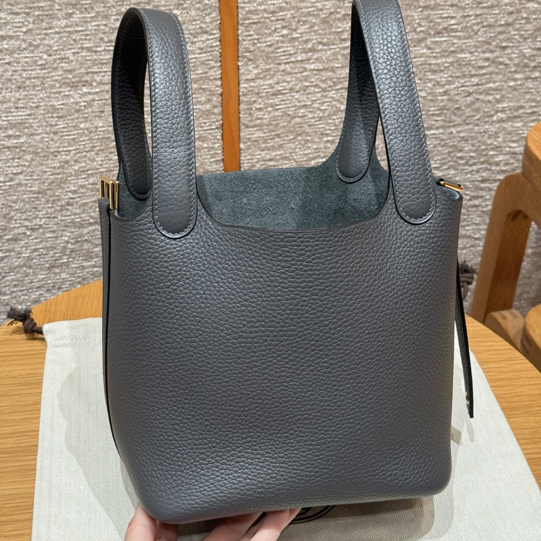 高仿Hermes*Picotin Lock18系列H56289TC88石墨灰牛皮金扣純手工