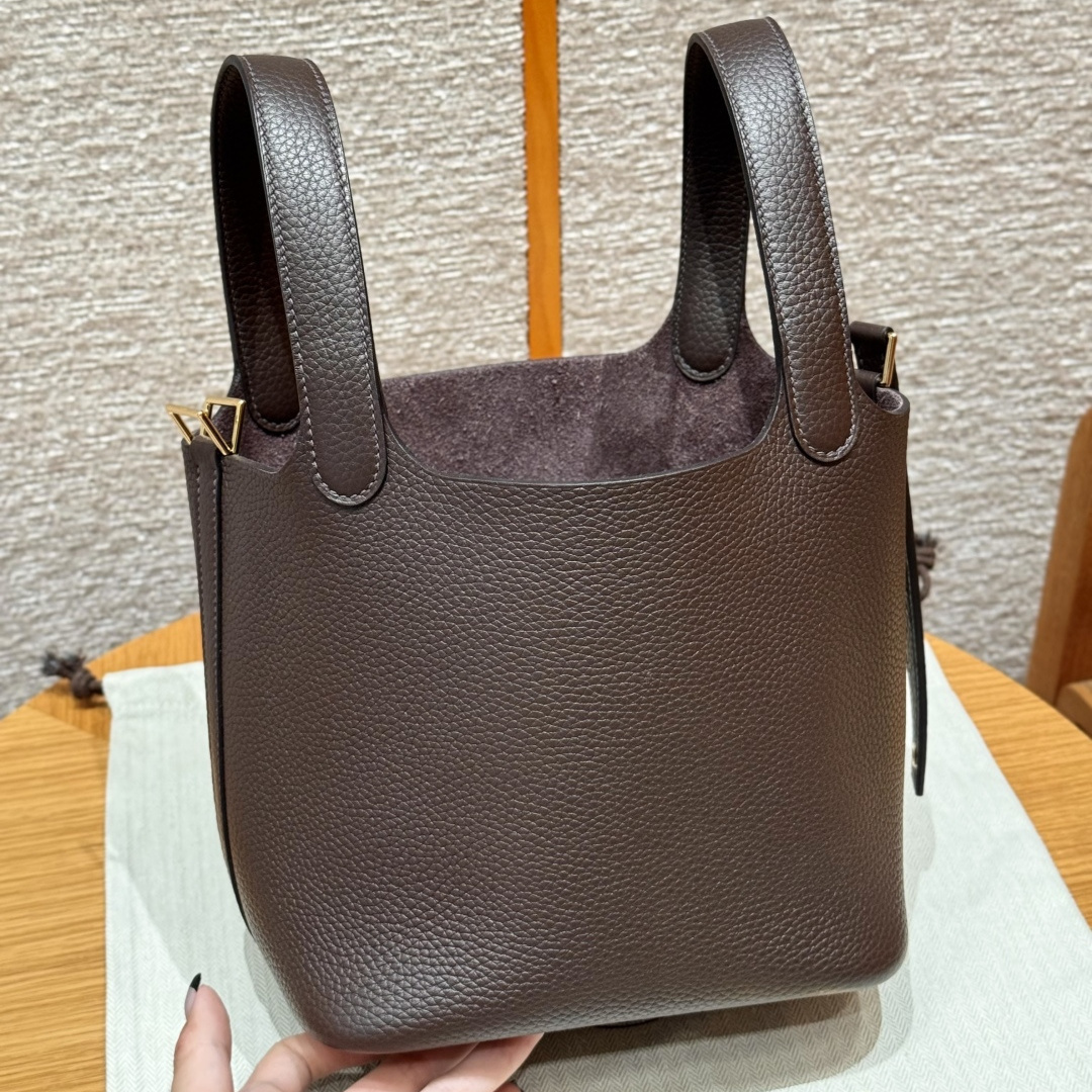 高仿Hermes*Picotin Lock18系列H56289TC47巧克力色牛皮金扣純手工