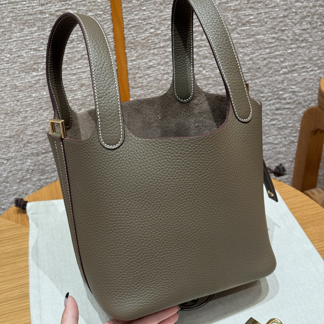 高仿Hermes*Picotin Lock18系列H56289TC18大象灰牛皮金扣純手工