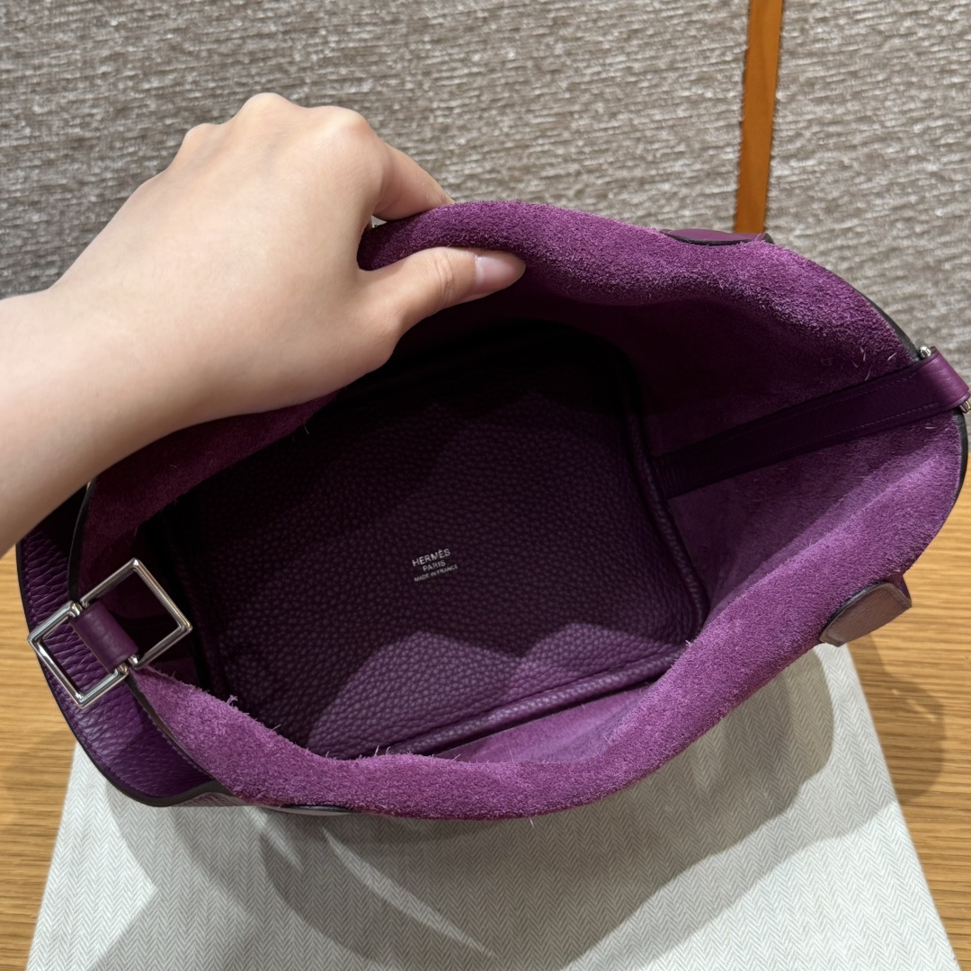 高仿Hermes*Picotin Lock18系列H56289TCP9海葵紫牛皮銀扣純手工