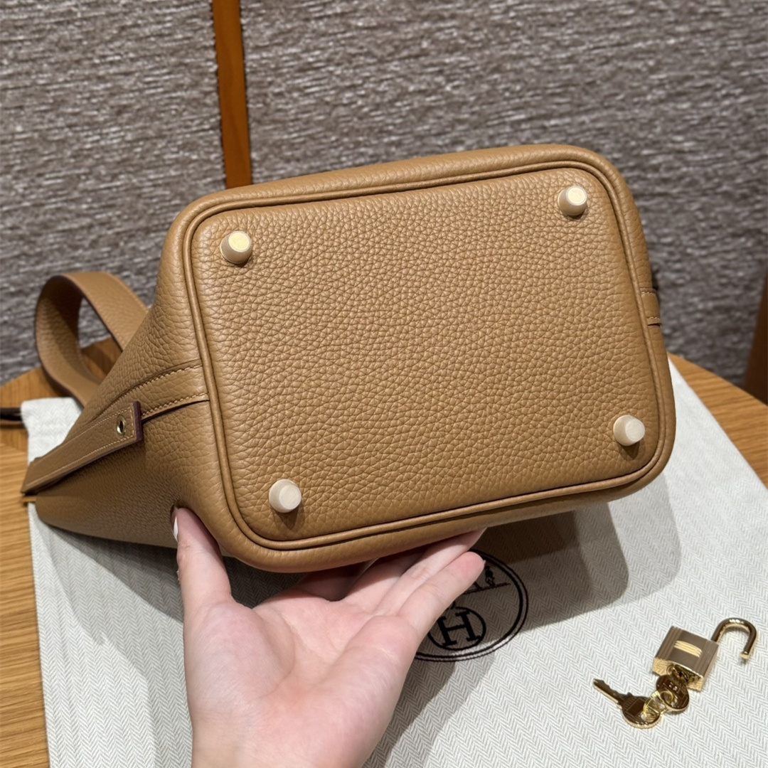 高仿Hermes*Picotin Lock18系列H56289TC4B餅乾色牛皮金扣純手工