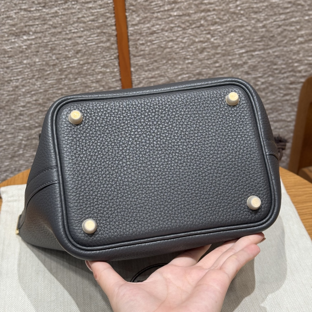 高仿Hermes*Picotin Lock18系列H56289TC88石墨灰牛皮金扣純手工