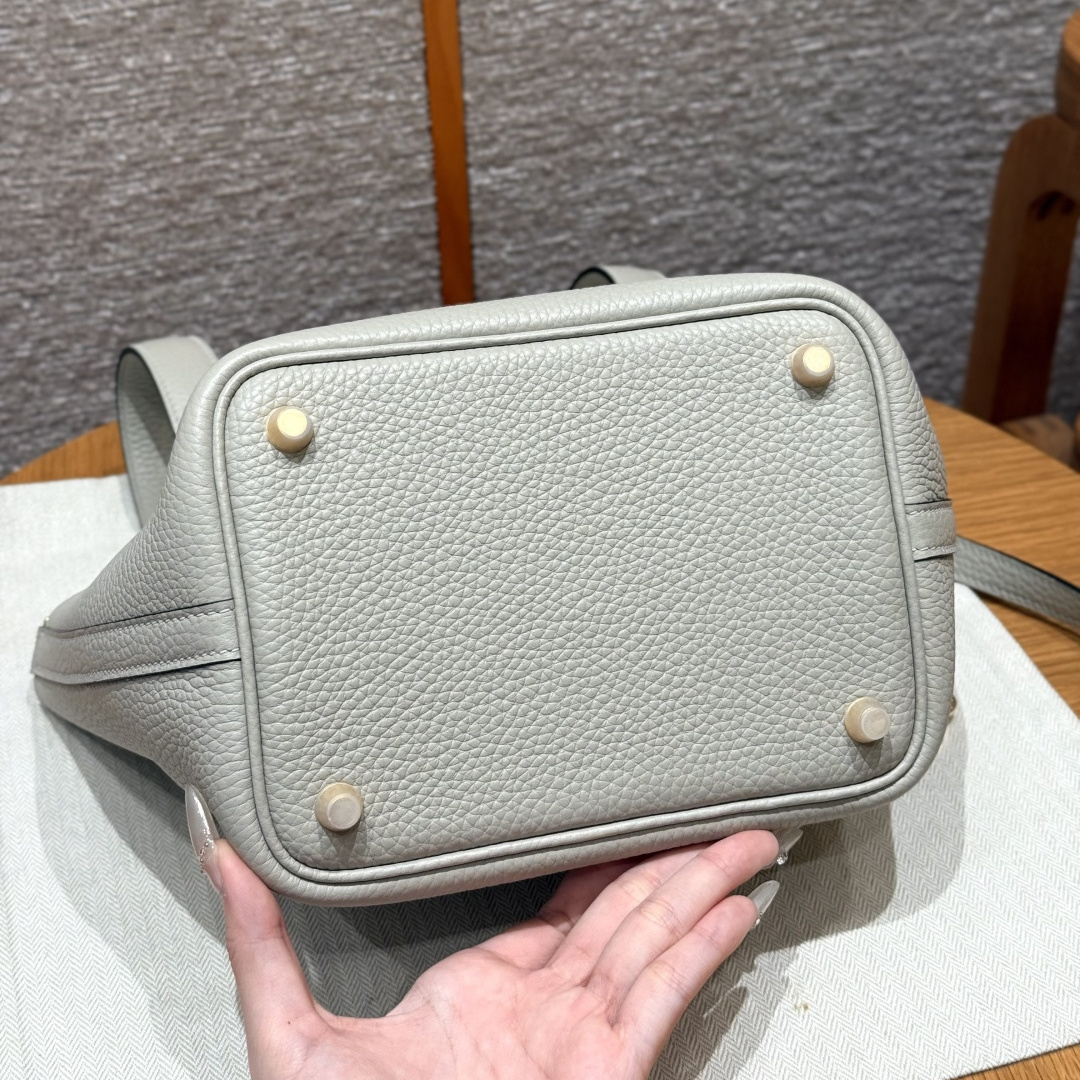 高仿Hermes*Picotin Lock18系列H56289TC8L冰川白灰牛皮金扣純手工
