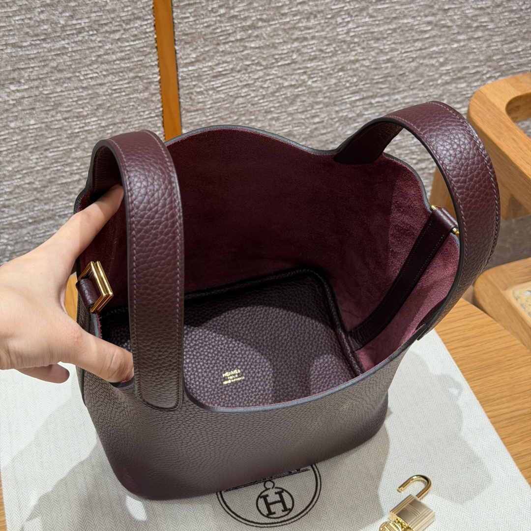 高仿Hermes*Picotin Lock18系列H56289TC0G馬鞍紅牛皮金扣純手工