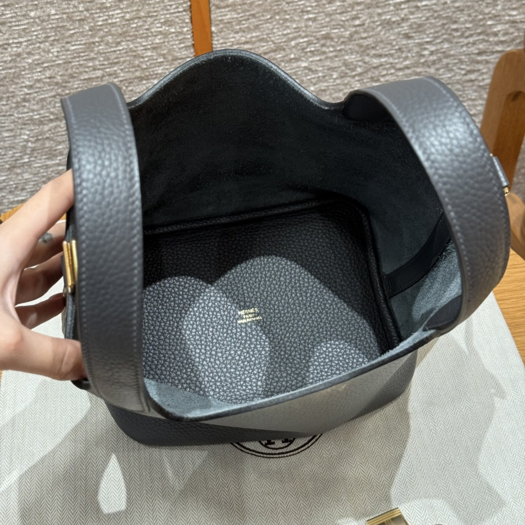 高仿Hermes*Picotin Lock18系列H56289TC88石墨灰牛皮金扣純手工