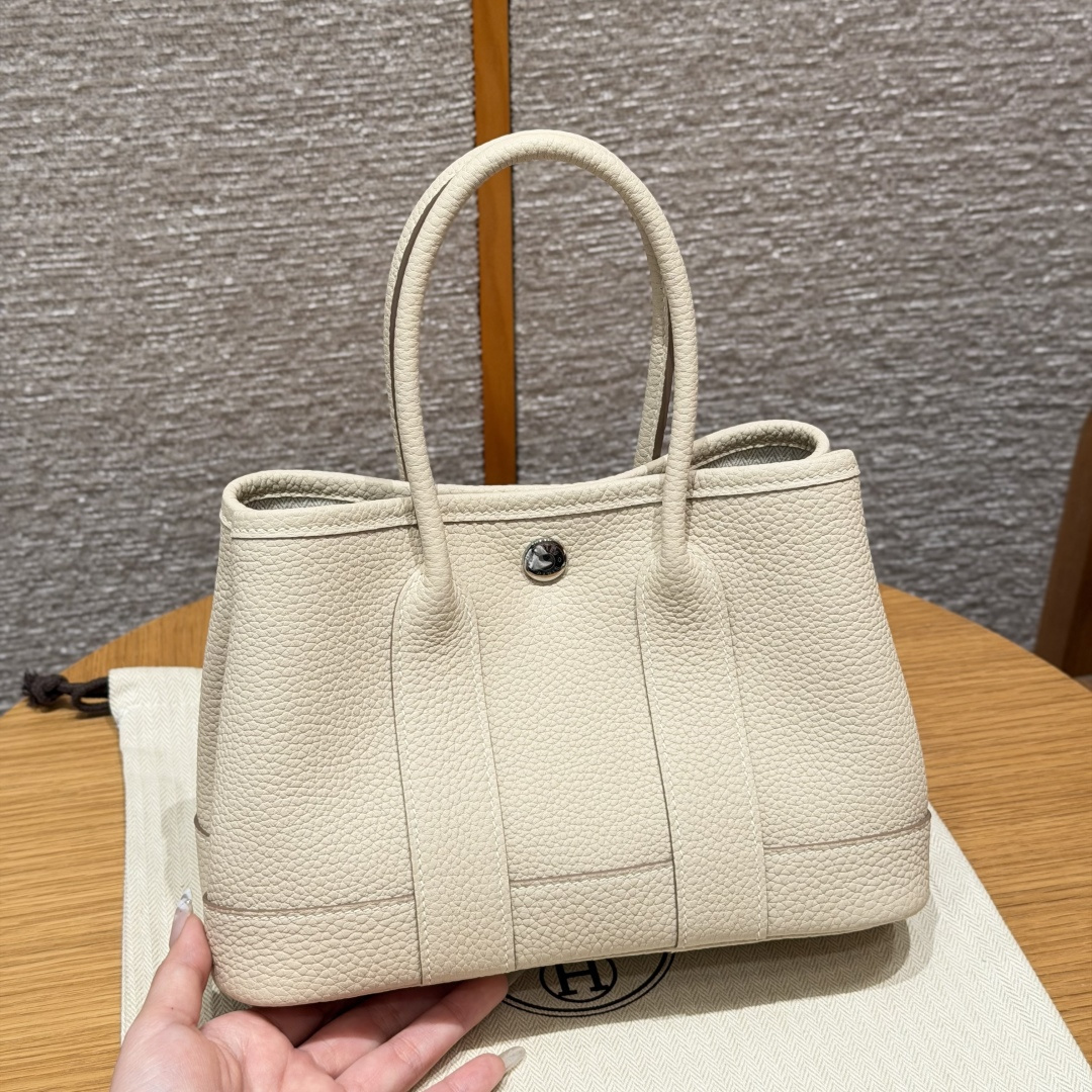 高仿Hermes*Garden Party23系列H08642210奶昔白牛皮銀扣純手工