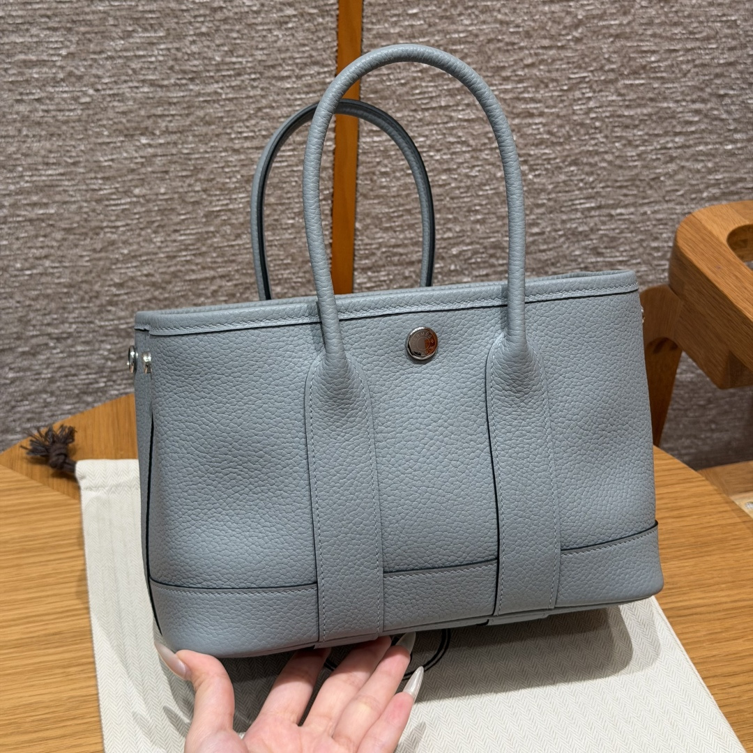 高仿Hermes*Garden Party23系列H051568P0木偶灰牛皮銀扣純手工