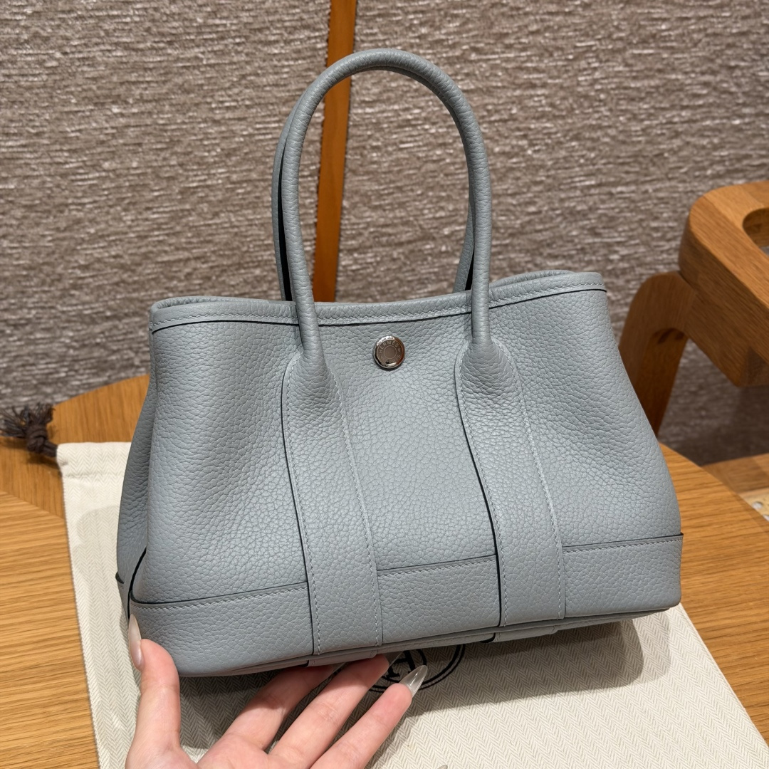高仿Hermes*Garden Party23系列H051568P0木偶灰牛皮銀扣純手工