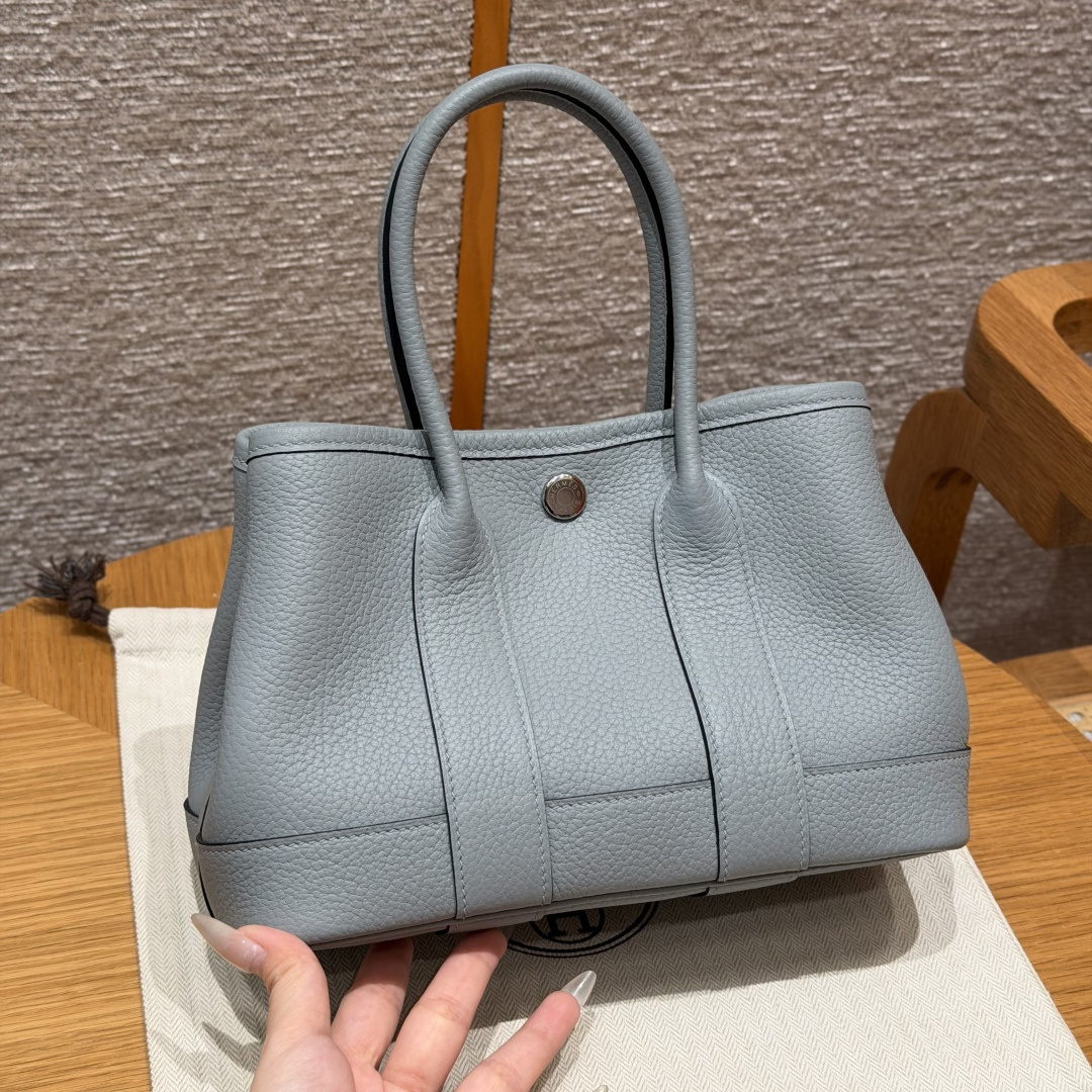 高仿Hermes*Garden Party23系列H051568P0木偶灰牛皮銀扣純手工