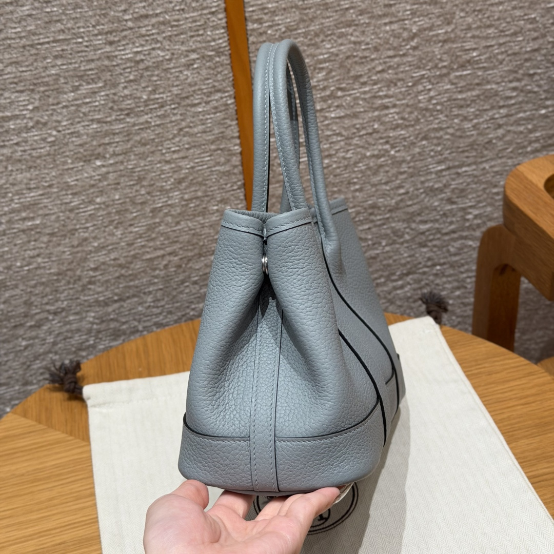 高仿Hermes*Garden Party23系列H051568P0木偶灰牛皮銀扣純手工